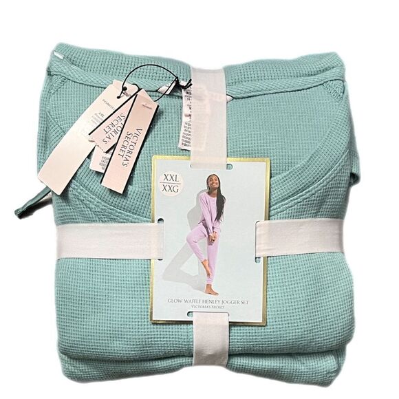 Victoria’s Secret Glow Waffle Henley Jogger thermal Pajama Set Sage XXL - Picture 3 of 7